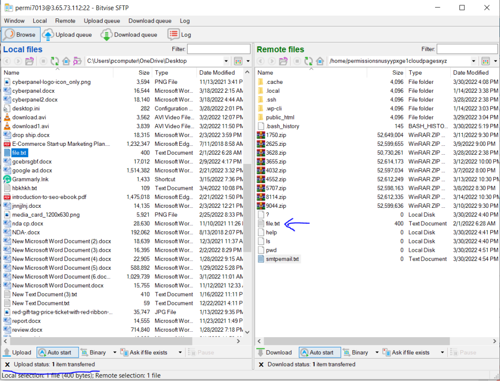 Local file transfer through SFTP