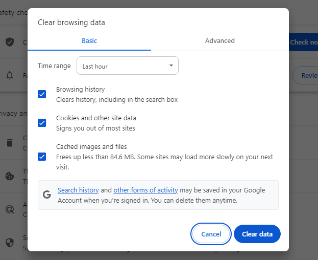 clear browsing data